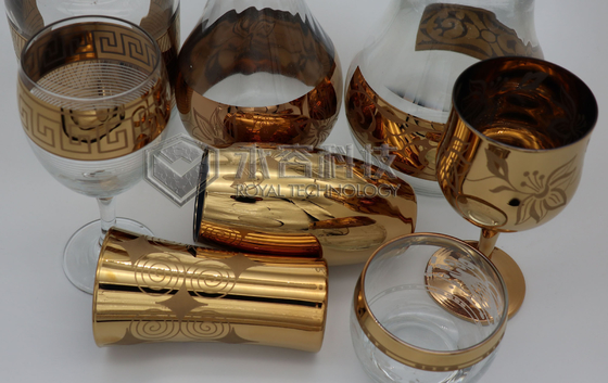 Revêtements d'or de la verrerie PVD, 2 placages à l'or des côtés PVD sur les produits en verre